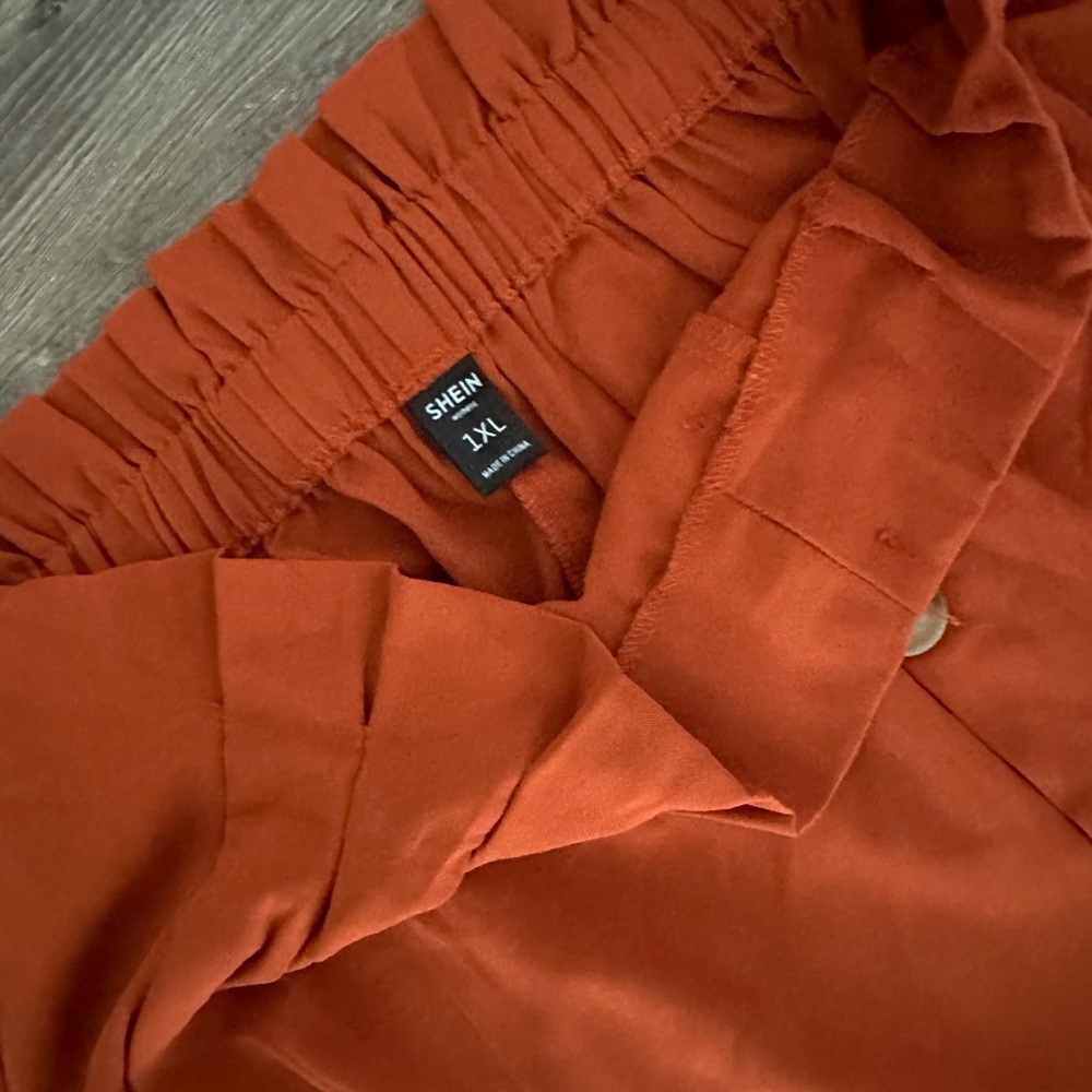 SHEIN Rust Paper Bag Waist Pants - Picture 2 of 2